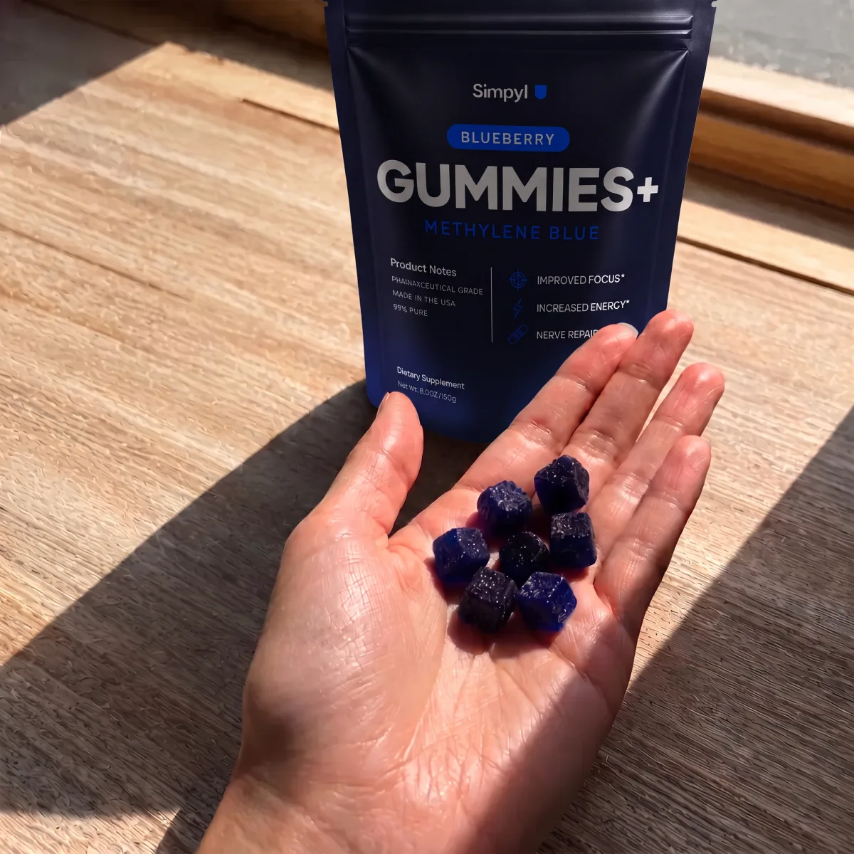 Simpyl Methylene Blue Gummies in hand
